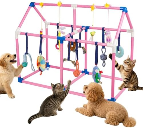Liitrton Puppy Play Gym for Small Dogs & Kittens, Large PVC Pink Frame