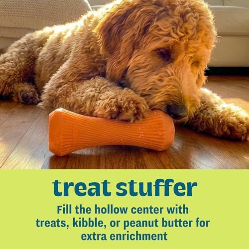 Flex-Force Stick Dog Toy & Treat Stuffer for Chew & Fetch, Floats in Water, Honey-Peach Scent for Sensory Play, Moderate Chewers, Medium & Large Breeds (25-100+ lbs), 7"