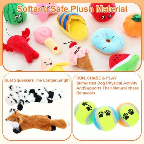 Zopeal 20 Pcs Dog Toy Set with Storage Box, Squeaky Toys, Crinkle No Stuffing Dog Ball & Tennis Balls, Interactive Chew & Fetch Toys for Small and Medium Puppy, Gift for Puppy Lovers