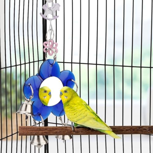 Hypeety Pet Bird Mirror with Bell Interactive Parrot Toy for Parrot Macaw African Greys Budgies Cockatoo Parakeet Cockatiels Conure Lovebird Cage Bells Mirror (B)