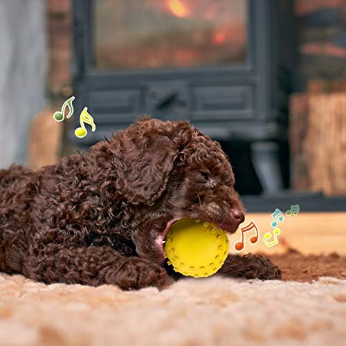 Frienda Squeaky Dog Toy Ball Reliable Rubber Squeaker Fun Interactive Puppy Chew Toys Beach Outdoor Dog Ball for Large and Small Pet(Tennis Shape)