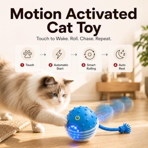 Interactive Rolling Cat Ball, Motion Activated Automatic Cat Toy
