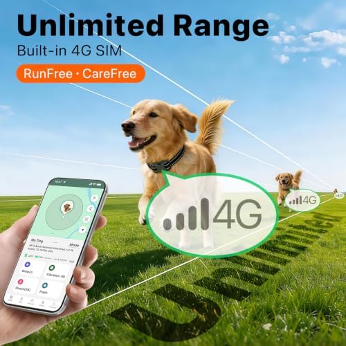 Bluetooth 4G Dog Shock Collar, Unlimited Dog Training Collar with Remote Control Beep Vibration(1‑16) Safe Shock(1‑99), Rechargeable Waterproof Shock Collar for Dogs 5-120lbs, Small Medium Large