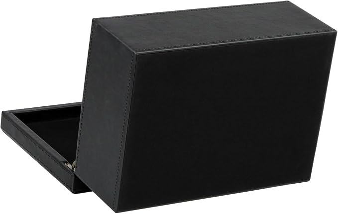 HofferRuffer Faux Leather Decorative Box, Large Wooden Structure Keepsake Box Accessory Organizer Jewelry Organizer with Hinged Lid, Storage Container for Home or Office (Black)