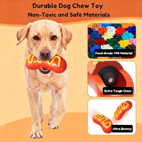 Squeaky Dog Chew Toys, Interactive Tough Indestructible Dog Toys for Aggressive Chewers, Medium to Large Dogs, Indoor & Outdoor Use