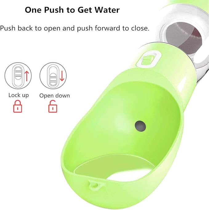 Portable Dog Water Bottle with Food Container Dishwasher Safe-Green