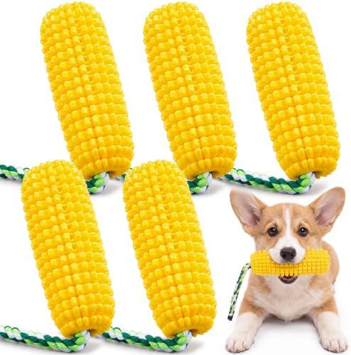Vinsot 5 Pack Corn Dog Chew Toys for Aggressive Chewers, Squeaky Dog Toys