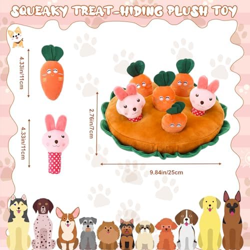 Skylety 7 Pcs Interactive Dog Toys Set, Snuffle Mat for Dogs, Treat Hiding Puzzle and Squeaky Plush, Carrot Bunny Dog Toys for Small Medium Dogs, Training and Boredom Relief Plaything