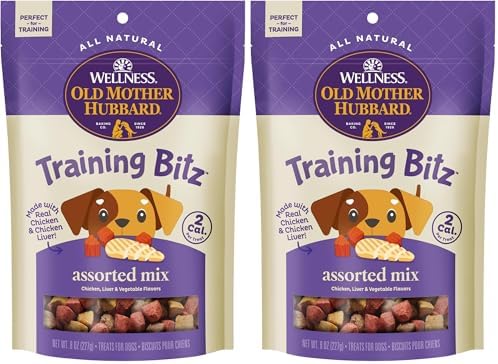 Old Mother Hubbard Wellness Training Bitz Assorted Mix Dog Treats, Natural Biscuits, 3 Flavors, 8 oz Bag (Pack of 2)
