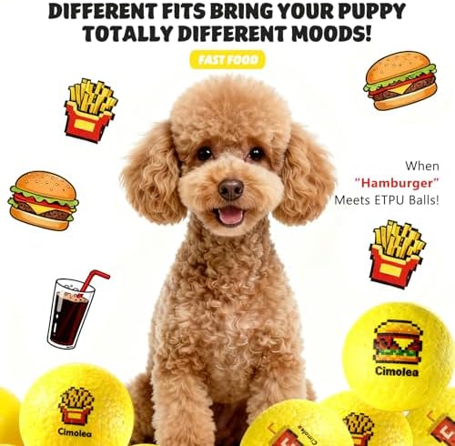 Dog Balls Tennis Balls for Dogs, Interactive Dog Toys for Aggressive Chewers, Dog Toy to Keep Them Busy, Puppy Chew Toys for Teething, Durable Dog Ball for Medium Small (Fast Food-2.6")