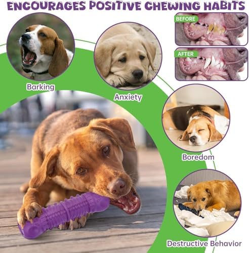 Dog Toys for Aggressive Chewers, Indestructible Dog Chewers for Medium & Large Breeds, Tough Squeaky Rubber Chew Toys to Keep Them Busy, Reduce Boredom, Teeth Cleaning, Milk Flavor