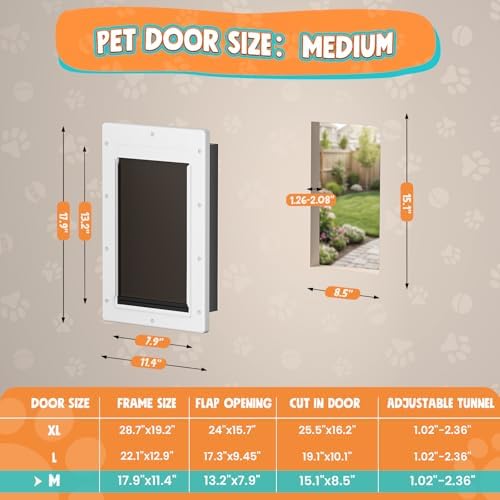 Plastic Dog Door for Door, Medium Doggy Door for Pets Up to 45 LB