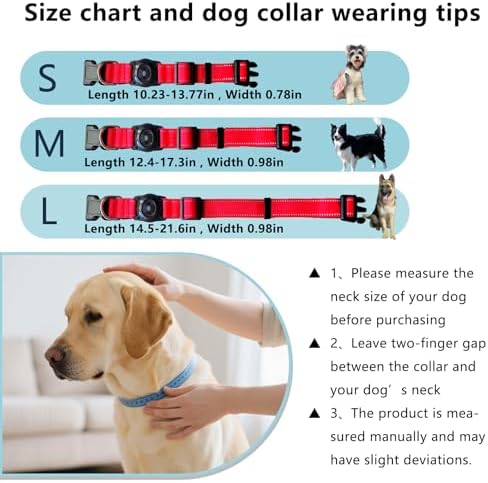 Tracking Collar for Dogs Waterproof Adjustable Air Tag Dog Collar Holder, Comfortable Dog Collars for Small Medium Large Dogs (Red, S)