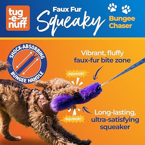 Tug-E-Nuff Faux Fur Squeaky Bungee Chaser (Blue)