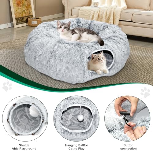 VIVOYAN Multifunctional Cat Tunnel Toy - XL Interactive Cat Play Tunnel with Climbing Holes and Thick Resting Mat, Ideal for Mult Homes and Extended Playtime
