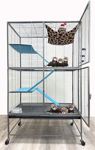 XX-Large 37"x24"x63"H Two Full Story Deluxe Double Unit Critter Cage Extra Large Double Large Front Doors Tight 1/2-inch Wire Spacing for Feisty Ferret Hammock Chinchilla Cat Sugar Glider On Wheels