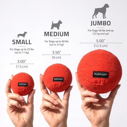 Playology Durable Plush Ball Toy - Crinkle Ball - Medium, Beef Scent