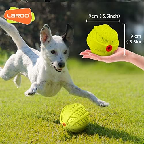 LaRoo Squeaky Dog Ball Toy,Durable Natural Rubber Squeaker Ball Throwing Training,Teeth Cleaning Chew Toy for Pet Medium and Large Dogs (3.5In Green)