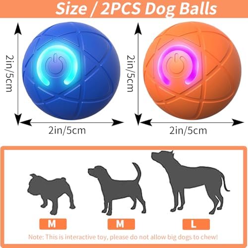2PCS Shaking Ball for Dog, Vibrating Balls for Dogs, Bouncing Ball for Small/Medium/Large Dogs, Rechargeable Interactive Dog Balls to Keep Them Busy(Orange+Blue)