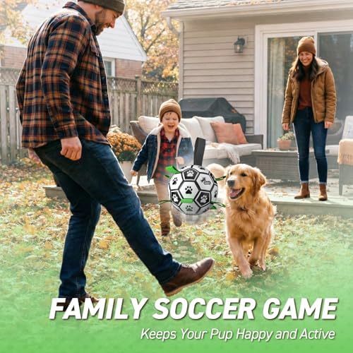 QDAN Dog Toys for Small Medium Puppy, Soccer Ball for Dogs with Straps
