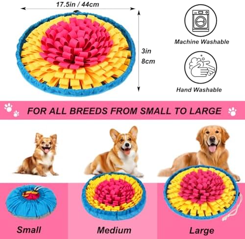 SZEE Snuffle Mat for Dogs, Adjustable Pet Sniff Mat for Interactive Games, Pet Enrichment Toys for Large Medium Small Dogs, Mental Stimulation Training and Slow Eating (Rose Red and Yellow)