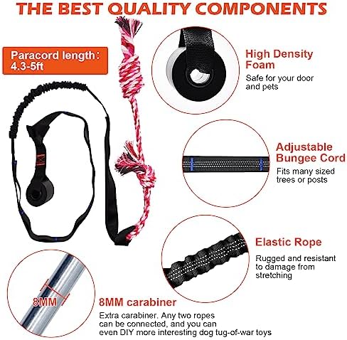 Door Anchor Dog Hanging Bungee Tug Toy for Small Dog Pull Rope and Tug of War, Indoor Outdoor Pull Interactive Toy, Durable Retractable Tugger Dog Rope Toy with 2 Chew Toys for Dogs and Cats