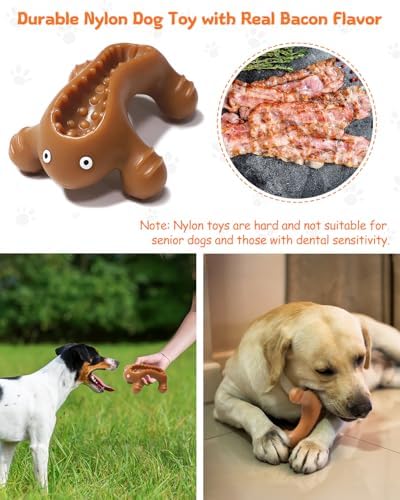Dog Toys for Aggressive Chewers Large Medium Breed, Interactive Treat Dispensing Chew Toy, Indestructible Tough Nylon Teething Bones to Keep Dogs Busy