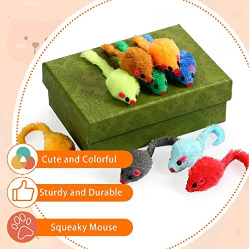 Sosation 120 Pcs Rainbow Furry Cat Mouse Toys Interactive Rattle Cat Toy Mice Small Soft Rustle Sound Kitten Toys for Pets Cat Puppy Kittens Play, Assorted Colors