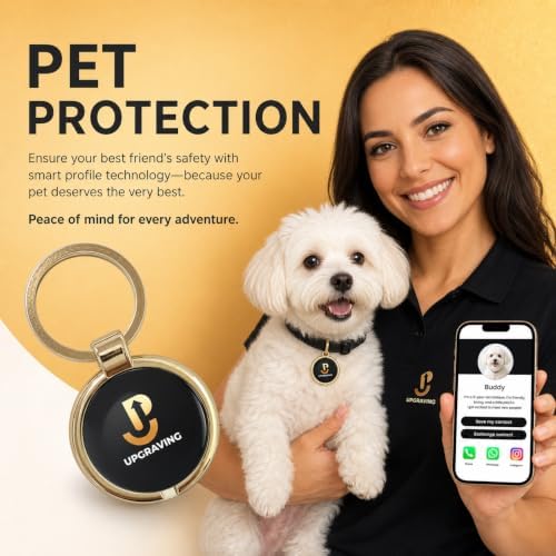 Premium Gold Personalized Pet ID Tag with NFC & QR Code: Silent, Waterproof & Durable Pet Tracker for Dogs & Cats - Instant Location Alerts