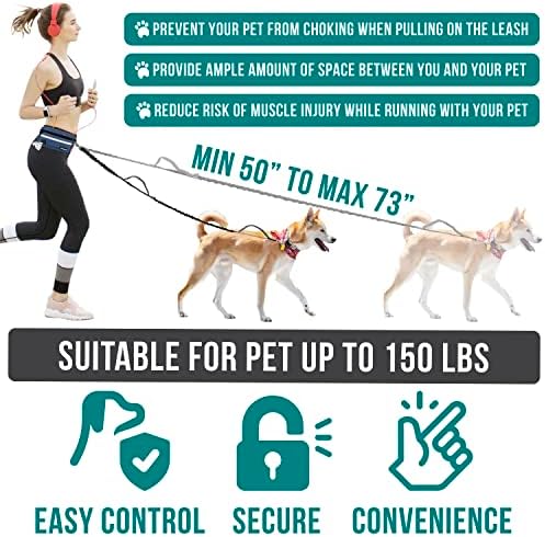 PetAmi Hands Free Dog Leash Waist Belt Bag Fanny Pack, Single, Heather Navy