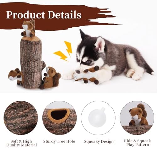 IFOYO Squirrel Hide and Seek Dog Toy, Squeaky Interactive Dog Toys for Boredom, Plush Dogs Toys to Keep Them Busy, Relive Anxiety, Attract Attention, Puzzle Toy for Smal and Medium Dogs