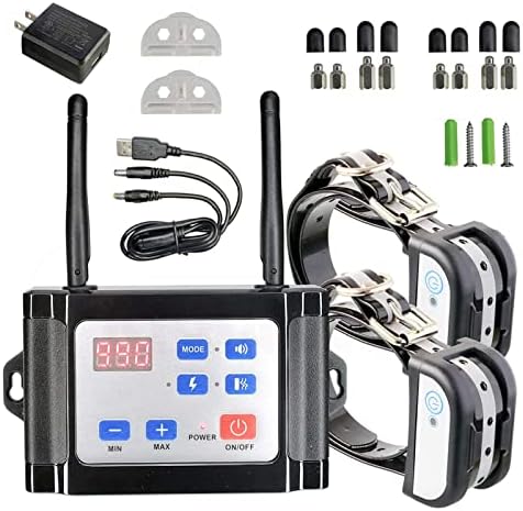 Wireless Dog Fence & Dog Training 2 in 1 System,Electric Wireless Fence Container for Dogs with Remote, Adjustable Range Control & Display Distance, Waterproof Reflective Stripe Collar for All Dogs,fo