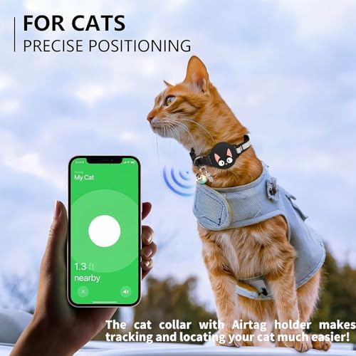 Reflective Breakaway Cat Collar for AirTag(1st & 2nd) Holder - Waterproof Safety Buckle Kitten Collar with Bell, Luminous GPS Tracker Case Compatible with Apple for Air Tag(Deep Blue)
