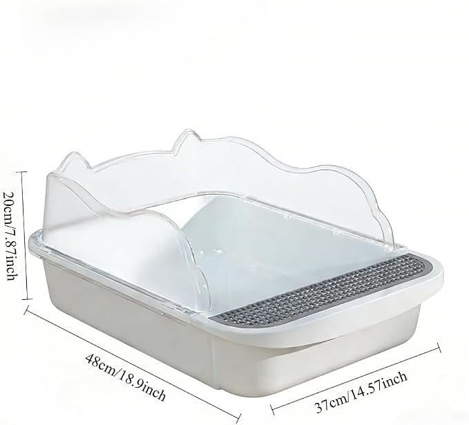 Open Top High Sided Cat Litter Box, Anti-Splashing Semi-Enclosed Litter Box with Removable Tray, Sifting Scoop Included - Easy to Clean & Odor Control(White,Large)