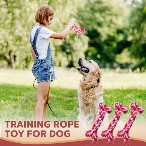 18 Pcs Dog Rope Toys Set Interactive Cotton Chew Toys for Aggressive Chewers Pink 3 Knots Rope Balls for Medium Small Dog Puppy Tug of War Pet Teeth Cleaning Fun Training Birthday Gifts