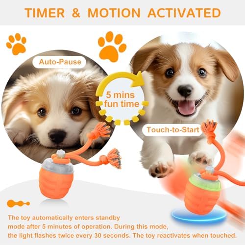 Interactive Dog Toy, [Newly Upgraded] Motion Activated Rolling Ball for Small Dogs, Automatic Moving Dogs Ball for Boredom, USB Rechargeable(Orange)