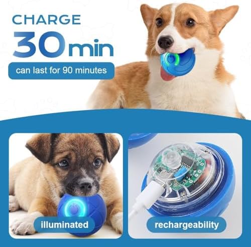 Vibrating Dog Toy – USB Rechargeable Interactive Shaky Toy for Small, Medium, Large Dogs – Automatic Moving with LED Light – Durable Bite-Resistant Pet Toy (Orange)