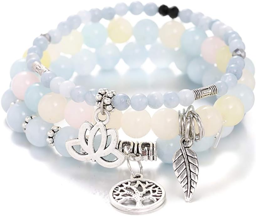 UEUC Tree of Life Yoga Healing Stone Bracelets,Multilayer Lotus Chakra Stone Reiki Bracelet Sets,Anxiety Crystal Natural Stone,for Women Stress Relief