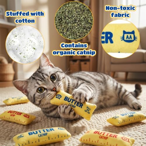2Pcs Butter Catnip Crinkle Paper Sound Toys for Cat, Catmint Cat Toy Gift