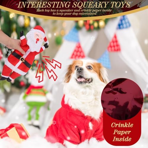 PAWCHIE Christmas Squeaky Dog Toys for Small Medium Large Dogs, No Stuffing Crinkle Puppy Toys, Soft Pet Plush Teething Toys 2 Packs Chew Toys Santa Claus Reindeer Shape for Boredom