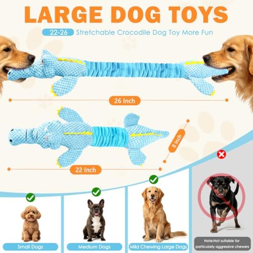 WOWBALA Crocodile Squeaky Dog Toys for Puppy, Small and Medium Breed