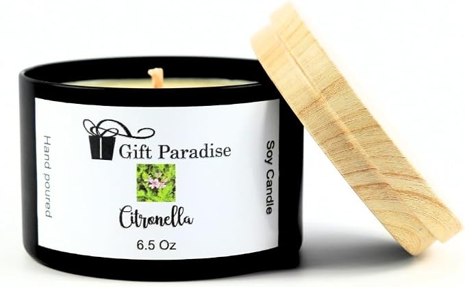 Citronella Scented Soy Candle – 6.5 oz Black Metal Tin – Natural Soy Wax & Cotton Wick – Clean Burning – Fresh Citrus Aroma – Non-Toxic Home & Indoor Candle