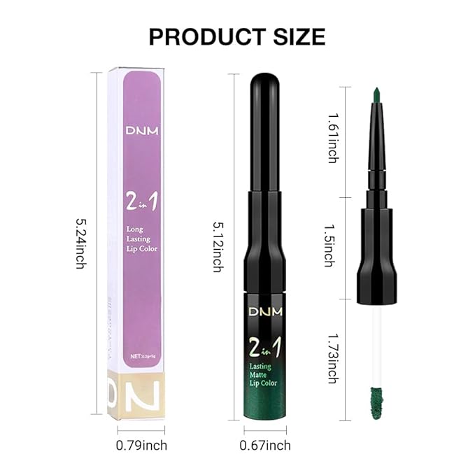 evpct 1Pcs Shimmer Green Matte Lip Liner & Liquid Lipstick Stain Makeup Set for Women, Green Lip Liner Stain Long Lasting Waterproof Smudge Proof, Cruelty Free Lip Stick Makeup 24 hours originales, 47