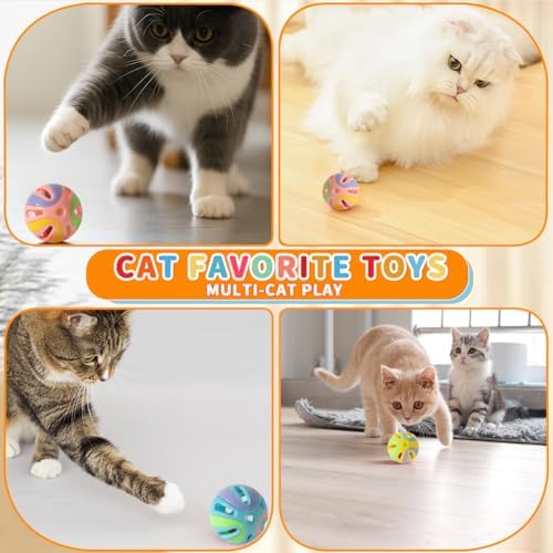 Colorful Cat Toy Balls with Bell 12PCS, Interactive Hollow Design, Plastic, Training Exercise Toy