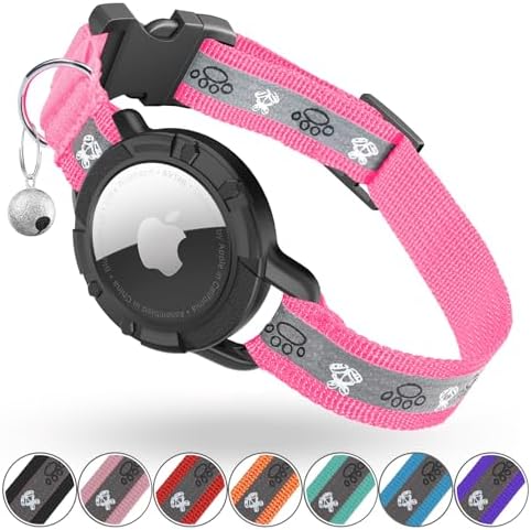 Reflective AirTag Cat Collar, Integrated Cat Collar with Air Tag Holder | Built in AirTag Holder, Adjustable 7-13in for Cats, Kittens and Puppies, Safety Elastic Band, Reflective for Night Walking