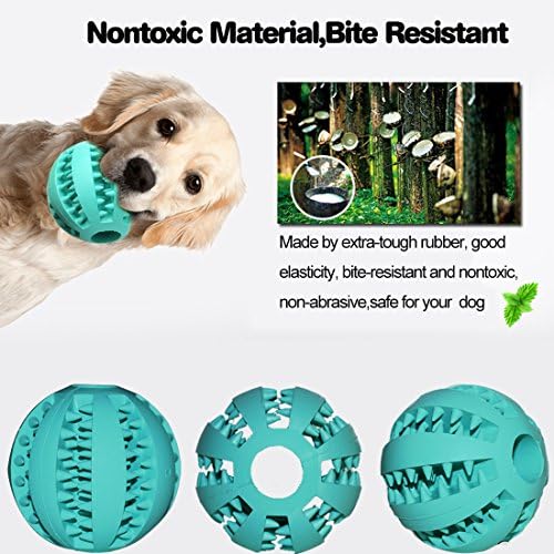 Idepet Dog Toy Ball, Nontoxic Bite Resistant Toy Ball for Pet Dogs Puppy Cat, Dog Pet Food Treat Feeder Chew Tooth Cleaning Ball Exercise Game IQ Training ball,2 Pack- Blue & Green