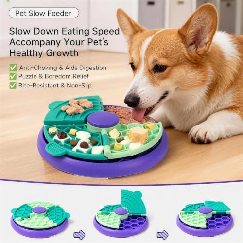 3-in-1 Slow Feeder Dog Bowl, Interactive Puzzle Feeder & Lick Mat