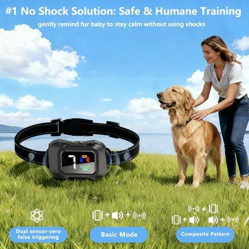 Bark Collar No Shock Humane – 25KHz Ultrasonic, Beep & Vibration Combinations, 6 Smart Modes, 7 Sensitivity Levels,Waterproof & Lightweight,Adjustable for Large,Medium & Small Dogs