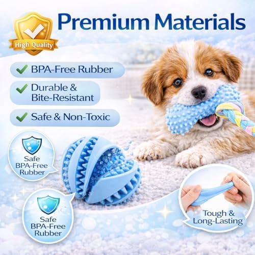 Puppy Chew Toys, 6 Pack Puppy Teething Toys for Small Breed, Soft Rubber Cute Blue Dog Toys, Eco-Friendly, Teeth Cleaning Interactive Tiny Puppy Toys for Small Dog (Basket not Included)