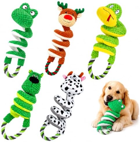 5 Pack Squeaky Dog Toys with Pull Rope Plush Tug Toys for Dogs, Colorful*N